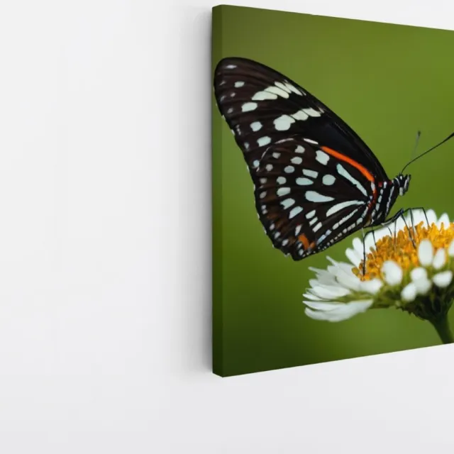 Saammp Canvas Schilderij -Vlinder op witte bloem - Dieren - Natuur - 100x100 - Foto op canvas - Wanddecoratie - muurdecoratie Woonkamer - Slaapkamer decoratie - Canvas Print Multicolor