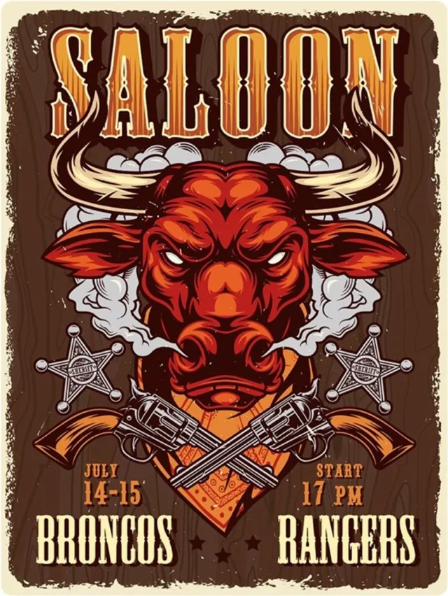 Signs-USA Signs USA - retro wandbord - dibond - Saloon Bull - 33 x 44 cm Bruin