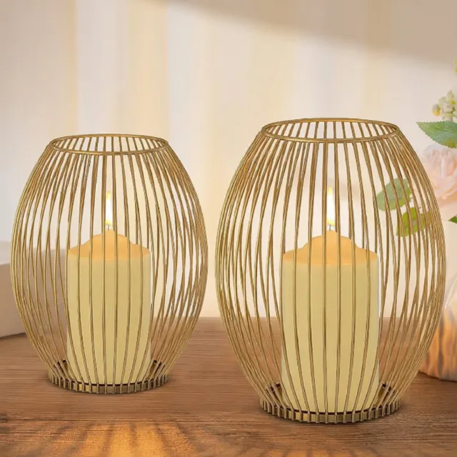 RALA Set van 2 gouden kandelaars met opengewerkt design - decoratieve kaarshouders voor stompkaarsen - vintage tafeldecoratie voor woonkamer, slaapkamer en badkamer
