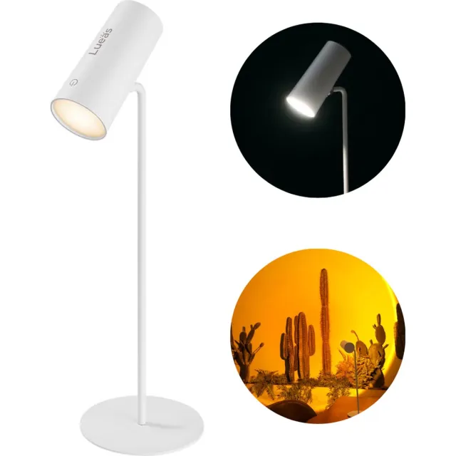 Lueas® LED Draadloze Bureaulamp Met Dimfunctie – Tafellamp - USB-C Oplaadbaar – Losklikbare Lamp Wit