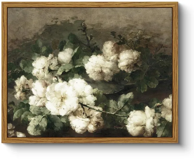 Ibenzoa Ingelijste Canvas Wandkunst met Witte Bloemen voor Diverse Ruimtes, 20 x 25 cm