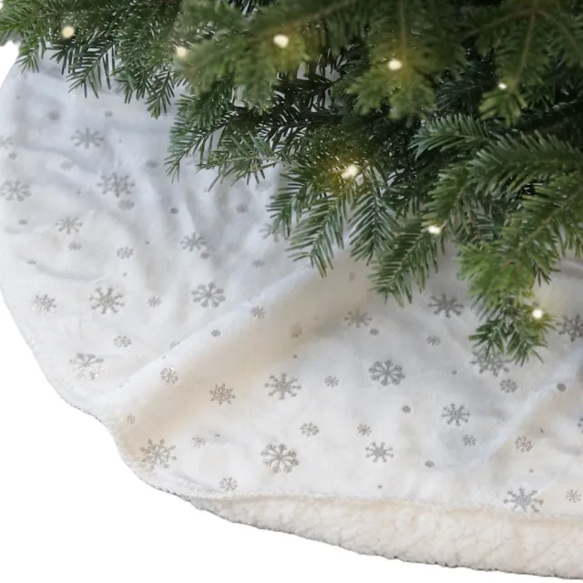 Unique Living Kerstboomrok - wit - sneeuwvlokken - D100 cm - polyester - kerstboomkleed