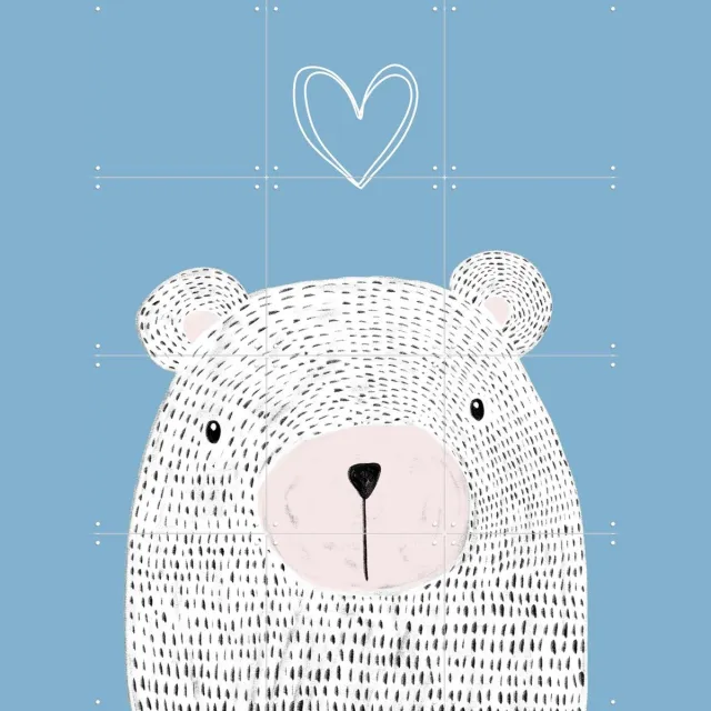 IXXI Bear and Heart, BAINAI - 60 x 80 cm - Grote wanddecoratie en posters - Fantasierijk, Grafisch Ontwerp, Speels, Illustraties, Cartoonesk Blauw
