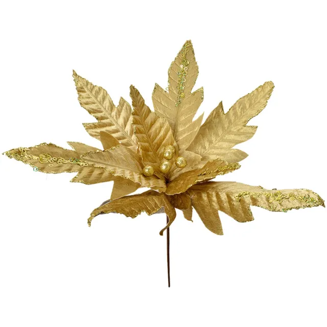 Clayre & Eef Kunstbloem Kerstster Ø 48x50 cm Goudkleurig Kunststof