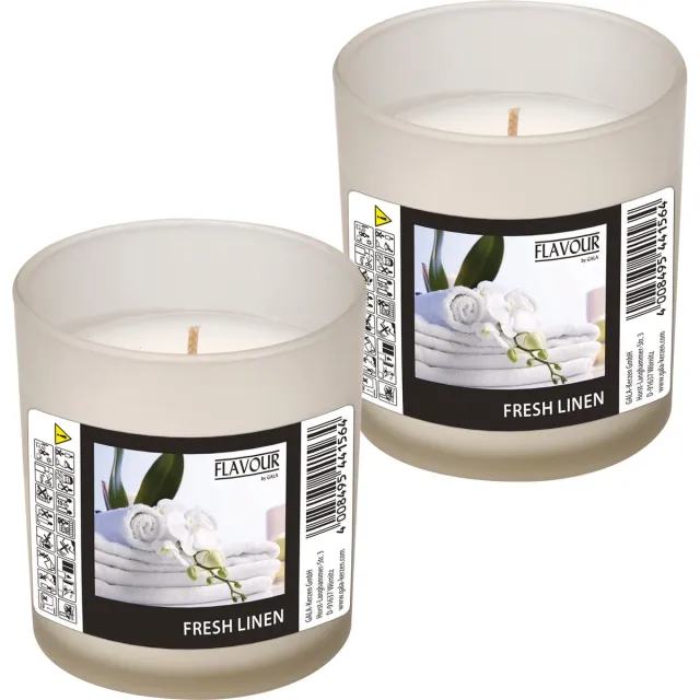 Conpax Candles geurkaars - 2x - fresh linnen geur - 8 branduren - in glas - aroma kaars Wit