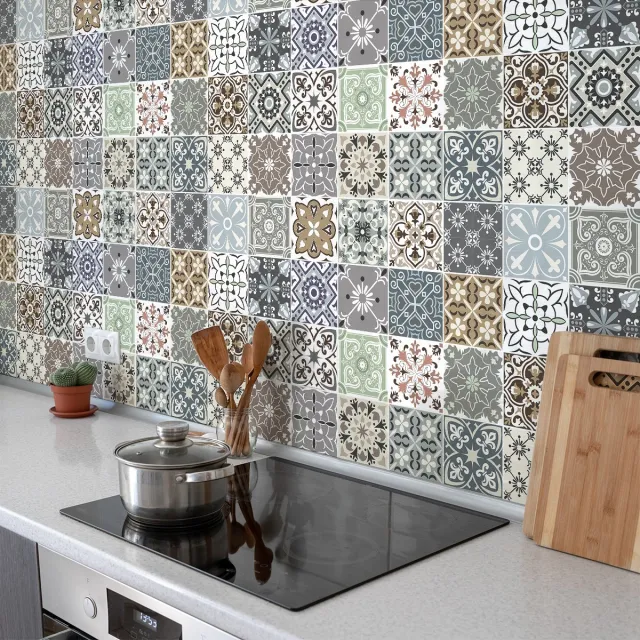 Ambiance Sticker Muurstickers - Zelfklevende tegelmuurstickers voor keuken en badkamer - 24 Berobello tegelstickers - 24 stickers 15x15cm Multi color