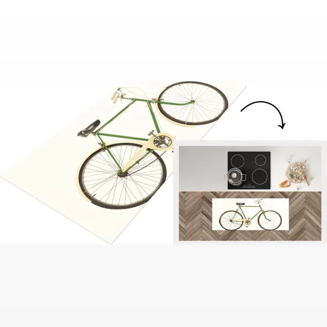KitchenYeah Keukenloper - Loper keuken - Een groene unieke fiets - Keukenloper vinyl Multicolor