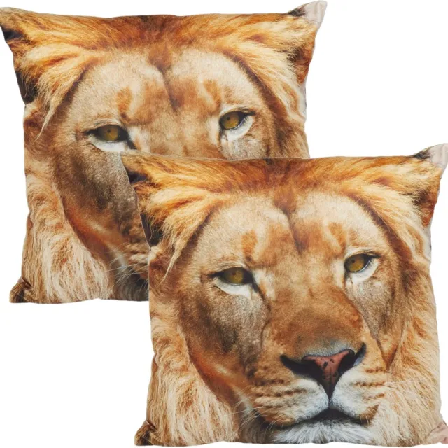 Nature Planet Set van 2x stuks woon sierkussen leeuw foto print 40 x 40 cm - Leeuwprint dieren kussen - Woonaccessoires Multi