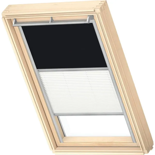 VELUX Origineel Verduisterend Rolgordijn Plus Plissé (DFD), Zilveren Kozijn, SK06, Zwart