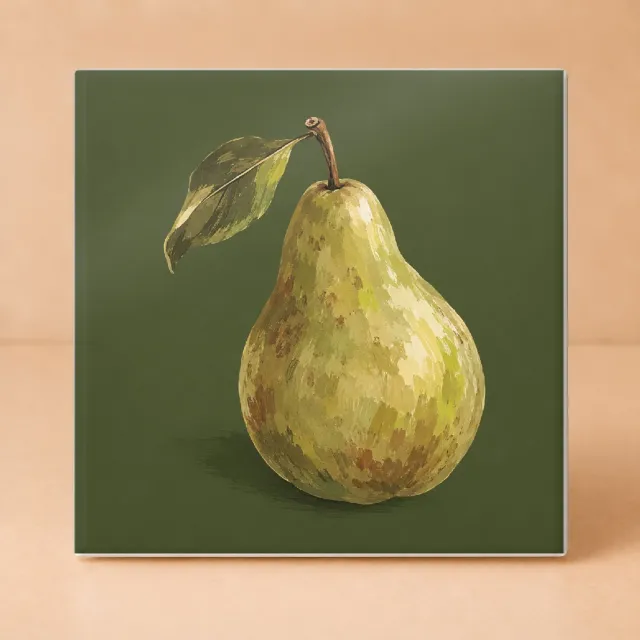 Bedruk King Sfeervolle Geschilderde Peer Tegel – Decoratieve Keramische Tegel voor Fruitliefhebbers en Stilleven Fans - 11 x 11 cm wit