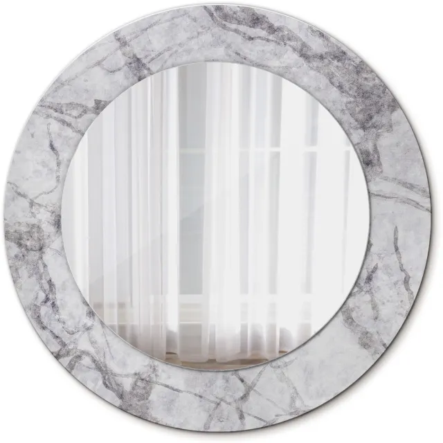 TULUP Spiegel - Ronde vorm Spiegel - Veiligheidsglas - Wit marmer - Diameter: 50 cm - Grijze - Slaapkamerspiegel - Badkamerspiegel - Gang - Kleedkamer - Spiegel met decoratief motief - Stijlvolle Spiegel - Wanddecoratie Spiegel - Spiegelmontageset Grijs Wit marmer