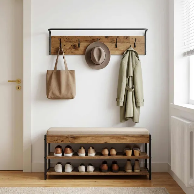 vidaXL Kapstok 100 x 30 x 25 cm Oud hout Bewerkt hout Bruin