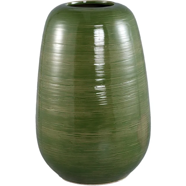 PTMD Mavric Green Ceramic Vase Fine Line Round