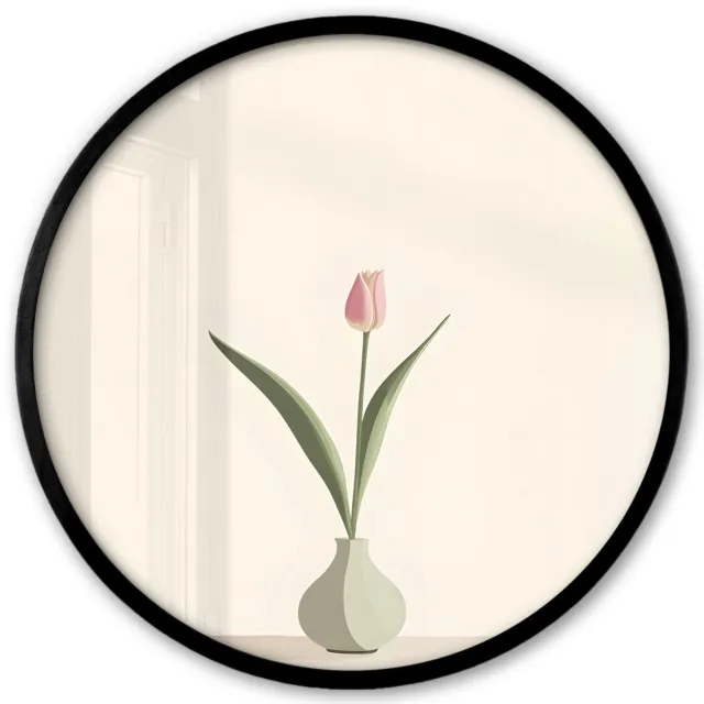 FrameYourWall Poster in lijst Rond - Fotolijst 40x40 cm - Posters - Tulp - Vaas - Beige - Ronde posterlijst zwart - Decoratie - Wanddecoratie woonkamer - Muurdecoratie slaapkamer