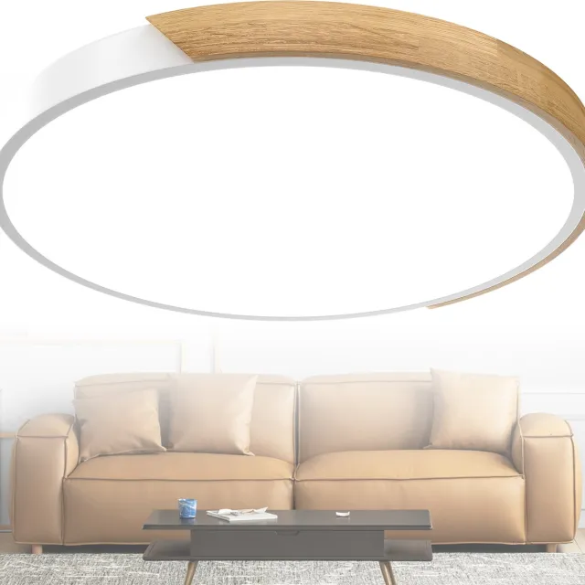 Froadp Plafondlamp hout LED-plafondlamp hout Moderne plafondlampen Ronde lampen Platte lampen Woonkamerlamp Slaapkamerlamp Lamp hout voor hal Keuken Lounge Balkon - Wit frame - 96W Koud wit 96W Wit koud licht