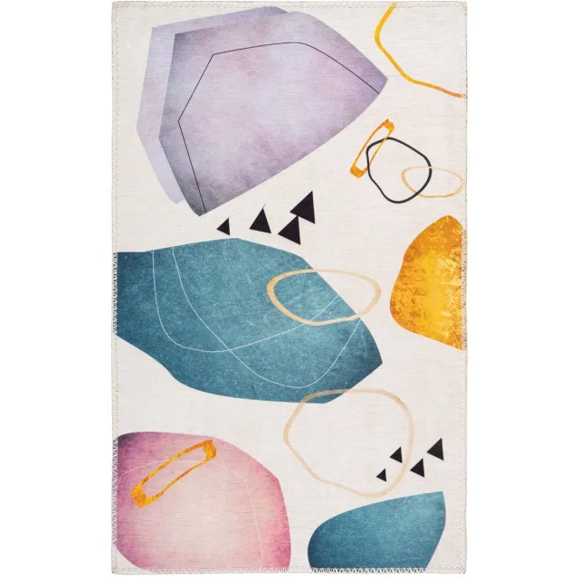 Padiro design laagpolig vloerkleed 200 x 290 cm - lichtbeige - modern abstract ontwerp - voor vloerverwarming - van polyester en katoen