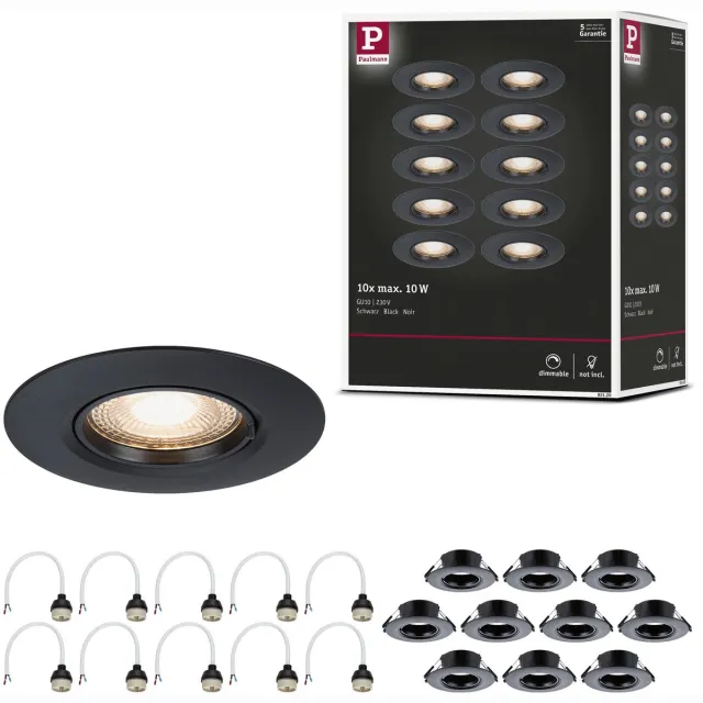 Paulmann Inbouwlamp Set van 10 star rond 90 mm GU10 max. 10x10W 230V dimbaar Zwart