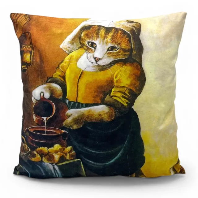 Woontante Sierkussen Kat - Kat Kussenhoes - Het Melkmeisje - 45 x 45 cm - Geel Multi