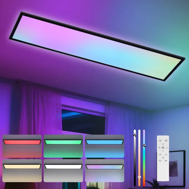 NETTLIFE plafondlamp - LED-paneel - RGB dimbaar - 120x30 cm - met afstandsbediening - 39W Lange daglichtlamp zwart