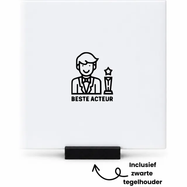 Hacebo Beste acteur tegeltje met tegelhouder - Actrice - cadeau acteur - tegeltjes met tekst - beste acteur - Leuk cadeau voor je acteur om te geven - verjaardag acteur - spreuktegels - 10.8x10.8 CM Wit