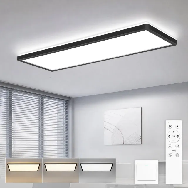NETTLIFE LED Plafondlamp 58x20 cm - 22W Dimbaar met Afstandsbediening | 3 Kleurtemperaturen (3000K-6500K) | Met Geheugenfunctie | Geschikt voor Slaapkamer Keuken Hal & Kantoor - Zwart & Wit