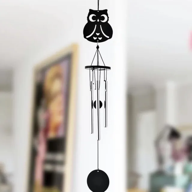 Nature's Melody OT14OW Garden Ornament tunes Owl 14" /38cm Musical Ornament Windchime mini widgong uil met rustgevend geluid. Zwart & zilver