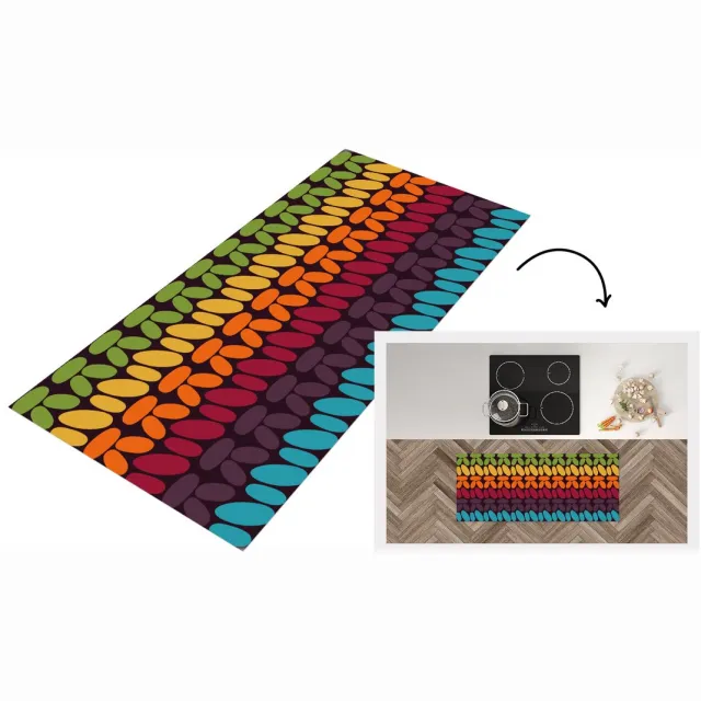 KitchenYeah Keukenloper 120x50 cm - Keukenmat vinyl Haakpatronen - Retro - Regenboog - Keukenmatten loper - Keuken vloerkleed tapijt