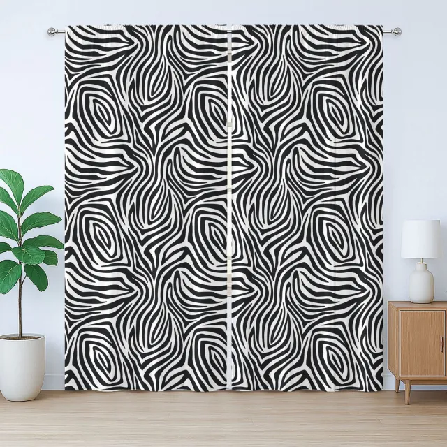 ABAKUHAUS Gestreept rustiek gordijn, zebraprint, slaapkamergordijn met plooien, lussen en haken, 280 x 245 cm, wit zwart