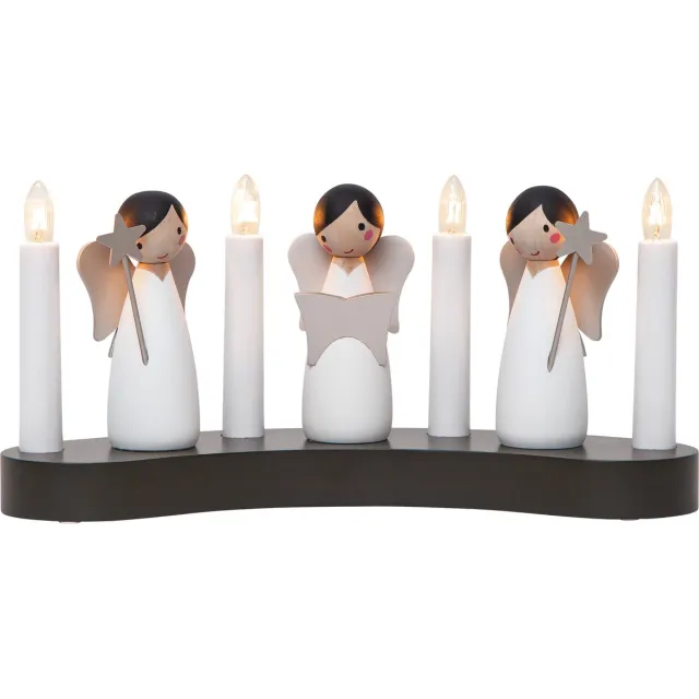 Star Trading Kerstdecoratie Engelenkoor vanStar Trading, kandelaar met 4 gloeilampen E10 warm wit, kerstfiguur, engel van hout, kabelschakelaar, lengte: 31 cm Zwart;Wit
