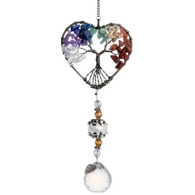 Goodli Suncatcher Levensboom met Kristal - Zonnevanger Raamdecoratie met Prisma en Edelstenen - 33 cm - Brons en Meerkleurig Edelstenen Suncatcher Levensboom Hartje