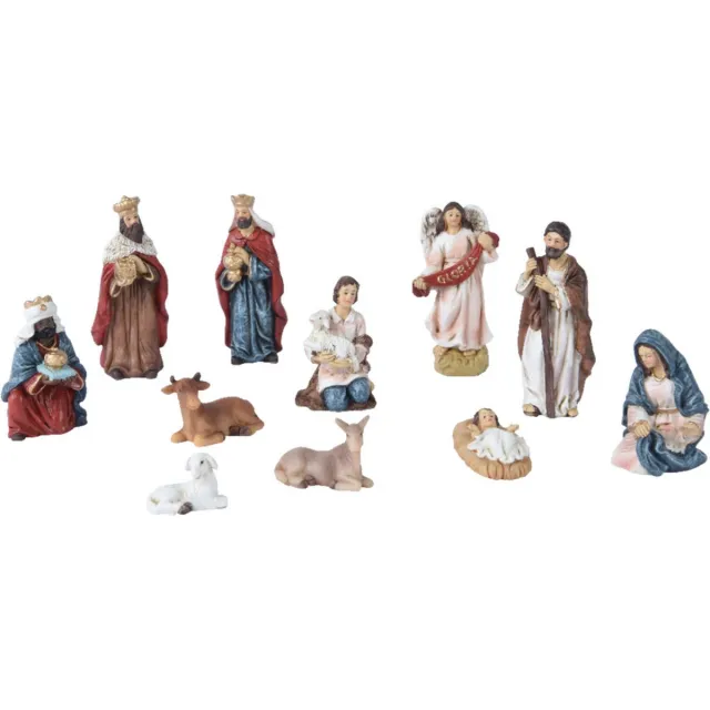 Decoris Klassieke kerststal figuren - 11 delig - 9,4cm Hoog Multi