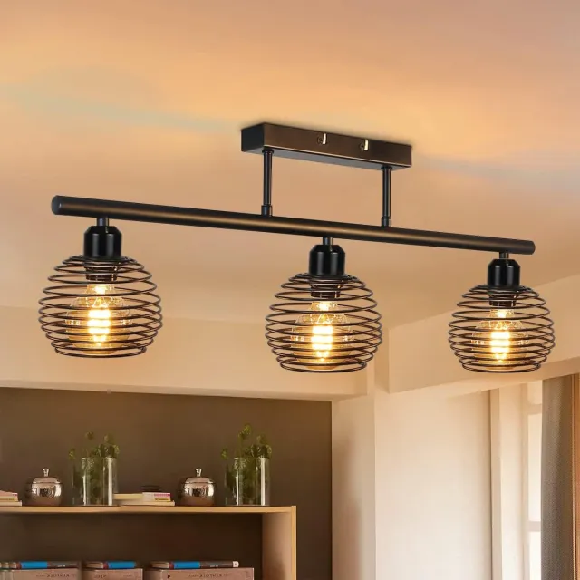 NETTLIFE Plafondlamp E27 - Zwart - 3-Lichts - met Metalen Lampkap - Vintage Plafondverlichting - voor Eetkamer | Slaapkamer | Woonkamer - Max.25W-excl. lichtbron