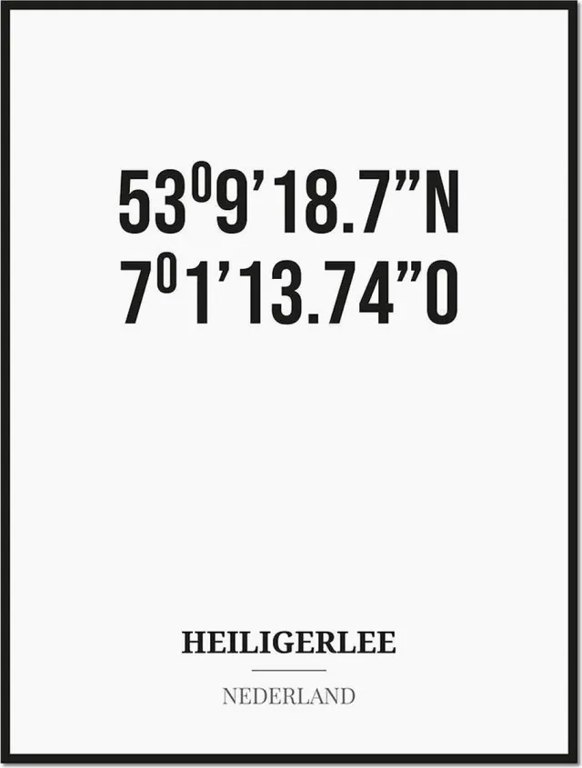 Studio216 Poster/kaart HEILIGERLEE met coördinaten zwart, wit