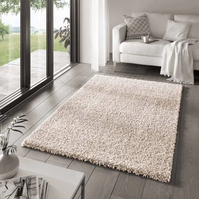 Tapeso Vierkant hoogpolig vloerkleed - Classic crème 200x200