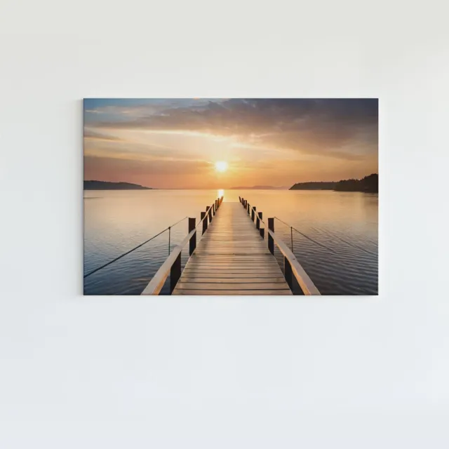 Trendex Global Canvas Schilderij - Houten Pier - Landschappen - Natuur - 60x40x2 cm Bruin