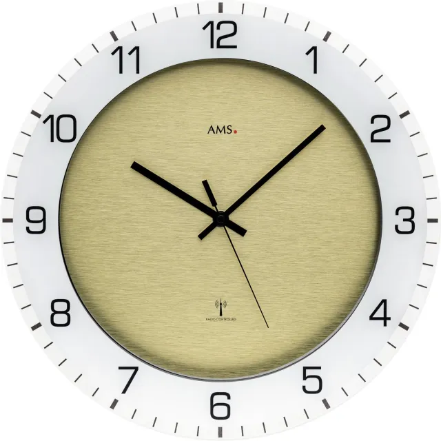 AMS Radiogestuurde wandklok F5593 - 31cm met dubbele rand goud