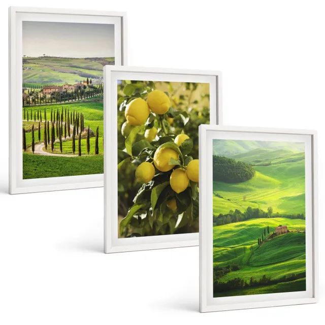 TULUP 3-Delige Schilderij Set - Italiaanse landschappen met citrusbomen en groene heuvels - 40x60 - Stijlvolle Muurdecoratie - Slaapkamer - Decoratieve Schilderijen Witte lijst