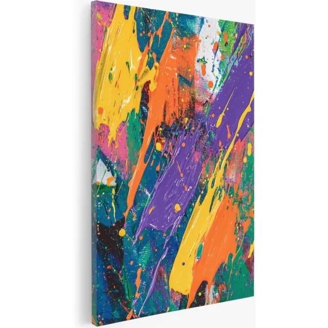 Saammp Canvas Schilderij - Kleurrijke penseelstreken - Abstract kunstwerk - 30x45 - Foto op canvas - Wanddecoratie - Muurdecoratie Woonkamer - Slaapkamer decoratie - Canvas Print Multicolor