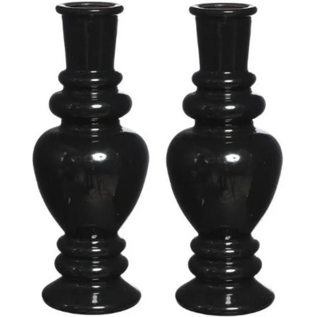 Ideas 4 Seasons Bloemenvaas Venice - 2x - gekleurd glas - transparant zwart - D5,7 x H15 cm