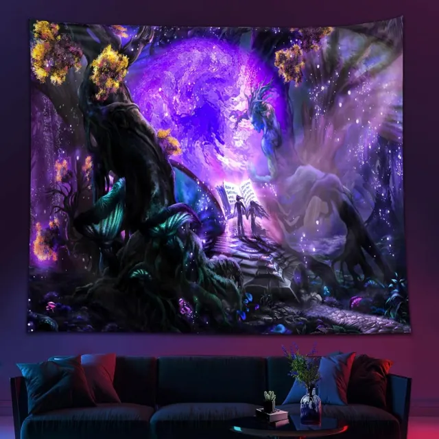 Thuys Grimoire Wandtapijt voor op de deur, fantastisch avontuur in een wereld vol paarse magie behang, wandtapijt voor wanddecoratie slaapkamer 180x230 teleportatie