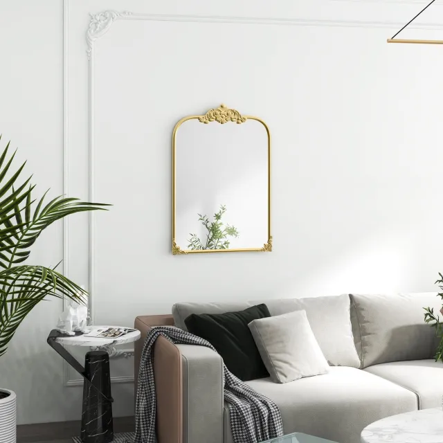 HAUSS SPOLE Wandspiegel Barokstijl – 60 x 87 cm – Metalen Lijst en Glas – Goudkleurig – Afneembare Bloemversiering – Voor Woonkamer en Slaapkamer