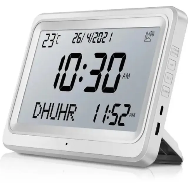 Ideal Kitap EU Digitale Azan Klok - Gedesklok - Athaan Klok (Nieuwste Versie) Incl Gratis Kabel Wit