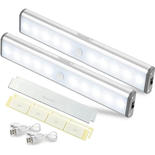 TRANSNECT Kastverlichting - met Magnetisch - met Bewegingssensor - Oplaadbaar - 10 ledlampjes - Zilver - 2 stuks