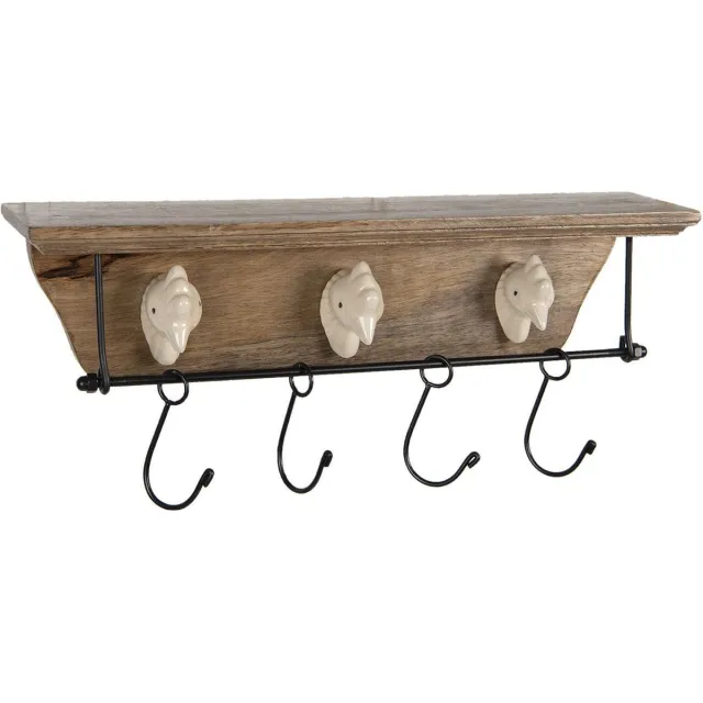 Clayre & Eef Wandkapstok 40*8*10 cm Bruin Hout Kippen Decoratieve kapstok