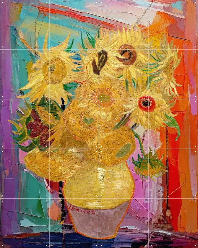 IXXI Zonnebloemen, Moonheart Artworks - 80 x 100 cm - Grote wanddecoratie en posters - Kwaststreken, Eetkamer, Woonkamer, Zonnebloemen Geel