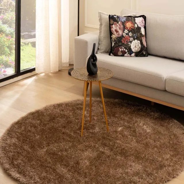 Tapeso Velvet vloerkleed rond - Posh bruin 120