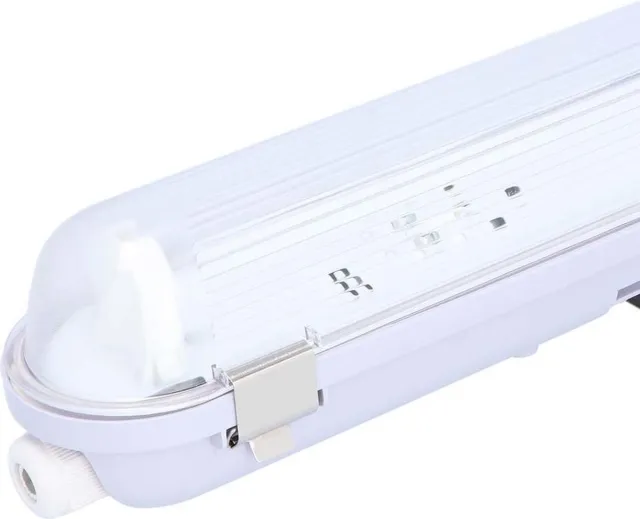 HOFTRONIC LED TL Armatuur 60cm - IP65 Waterdicht - T8 (G13) Fitting - Enkelvoudig voor één LED Buis en Koppelbaar - Met RVS Clips Grijs