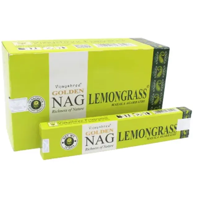 Golden Nag lemongrass - wierook - wierookstokjes - geurstokjes - doos 12 stuks Geel