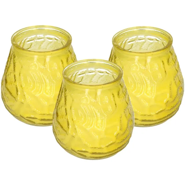 H&S Collection windlicht - 3x - geel - glas - citrus geur - 48 branduren - geurkaars