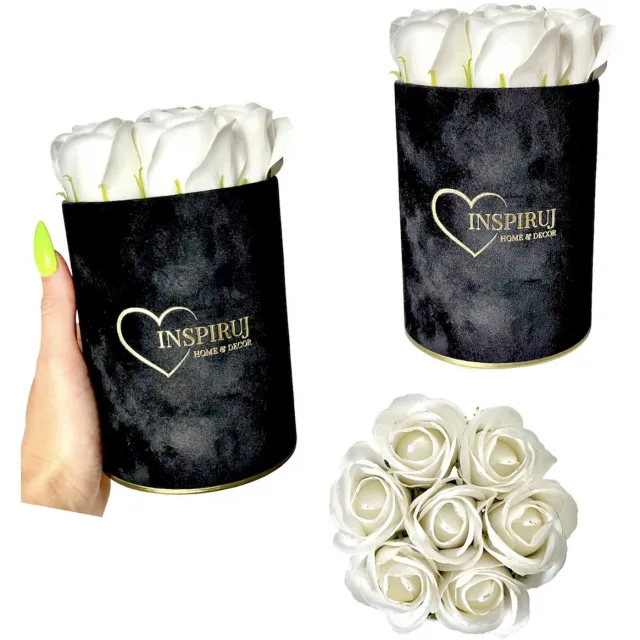 Inspiruj Flowerbox - Czarne Pudełko - Mydłane Róże - Biały Zwart;Wit